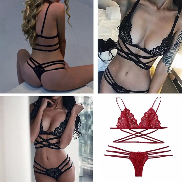 Black Strappy Lace Lingerie Set - Picture 4 of 4